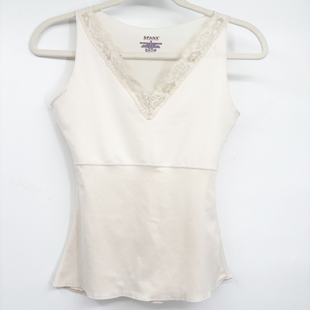Spanx‎ Womens Cream Lace Trim V-Neck Smoothing Compression Shapewear Tank Top S